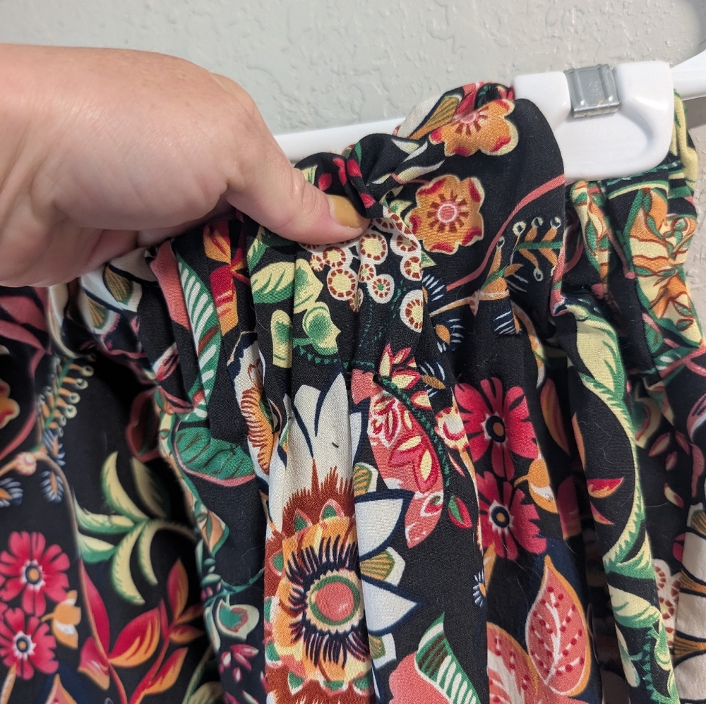 handmase Wide Leg Floral Print Women's Pants Xs Pull On Stretch Boho IndieSleaze - Picture 2 of 8